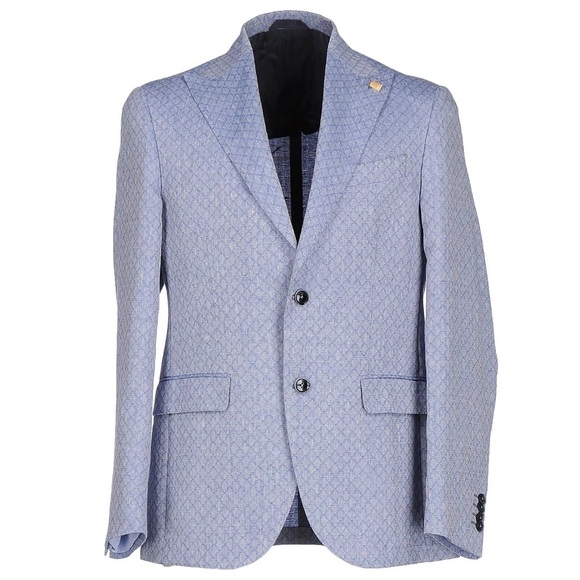 Men’s Blazer Light Blue Linen Wool Blend Peak Lapel | 2 Button Jacket | Size 36R - Picture 2 of 7